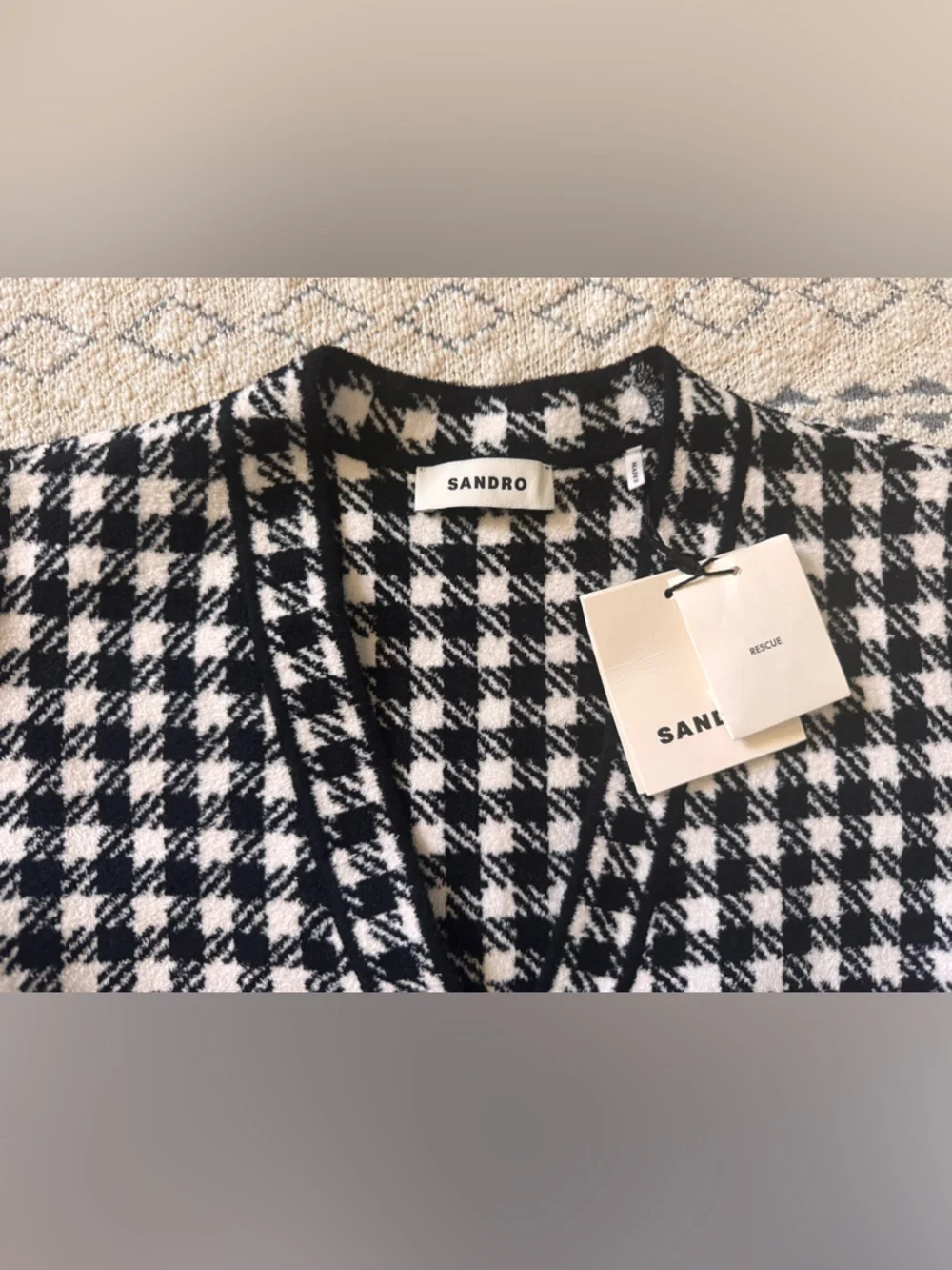 Sandro Black and White Houndstooth Knit Cardigan Sandro Size 2 - Picture 6 of 9